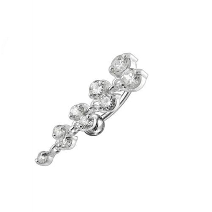 Jeweled Fancy Reverse Silver Dangling Curved Bar Belly Ring