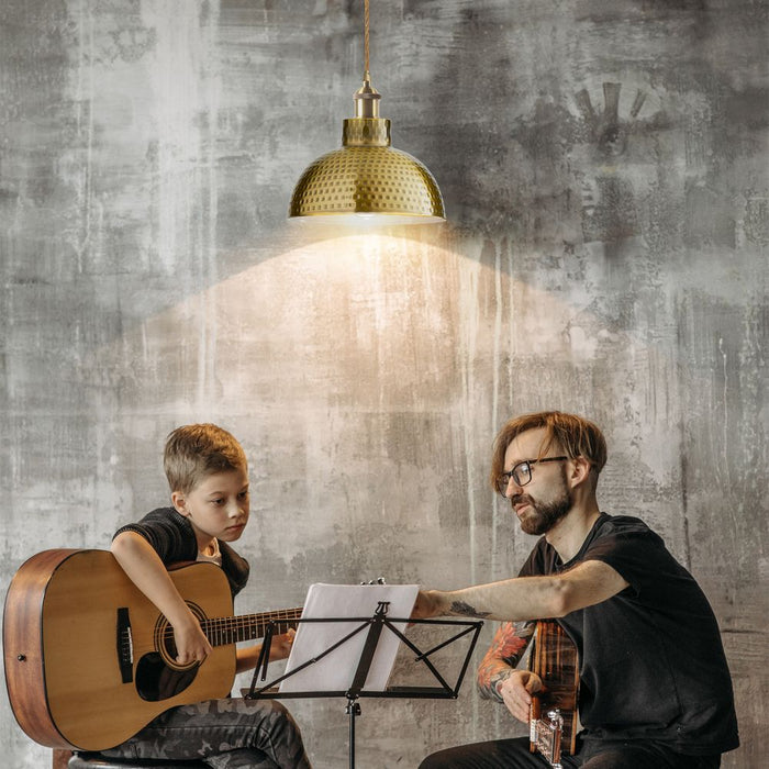 Vintage Industrial Yellow Brass Pendant Light - 2 Pack Metal Shade Hanging Lamp