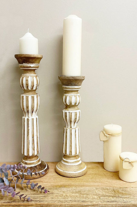 Rustic Greek 38cm Wooden Candle Stick