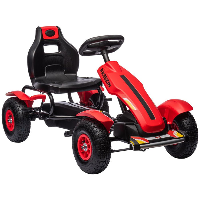 Premium Kids Pedal Go Kart - Adjustable Seat, Inflatable Tyres, Handbrake - Red