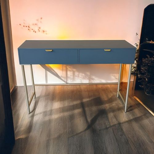 120CM BLUE WOODEN 2 DRAWER SIDE TABLE