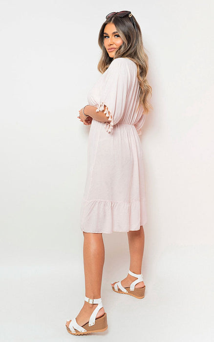 Timeless V-Neck Midi Dress | Tassel Detail | Lightweight | Perfect for any occasion!