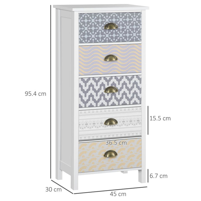 Premium Quality 5-Drawer Tallboy Dresser. Metal Handles, Storage Cabinet. Stylish & Durable. Perfect for Any Room!