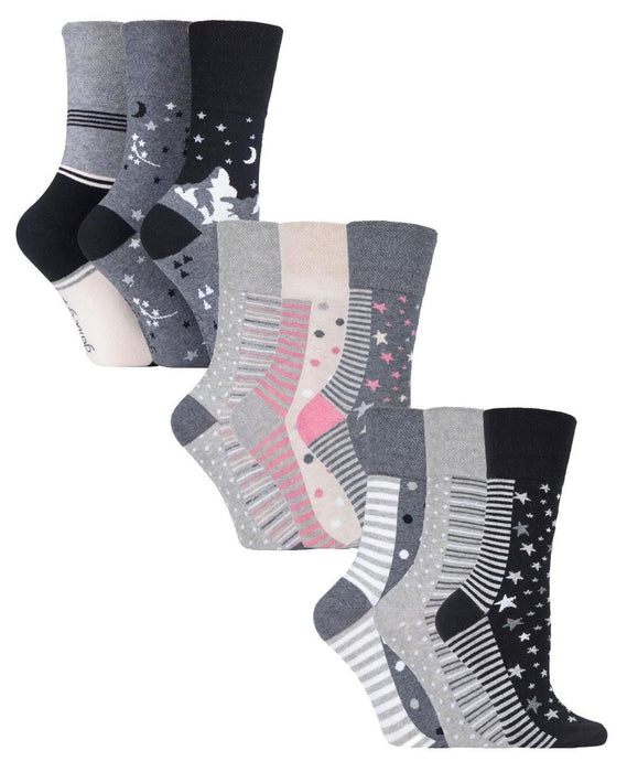 Gentle Grip - Ladies 9 Pack Patterned Socks