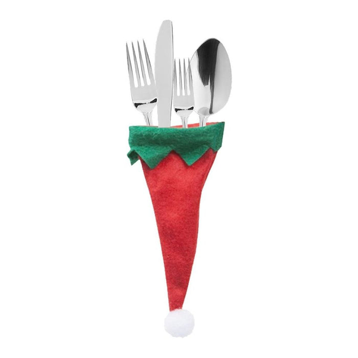 Set Of 4 Elf Hat Cutlery Holders - Luxury Festive Table Decoration