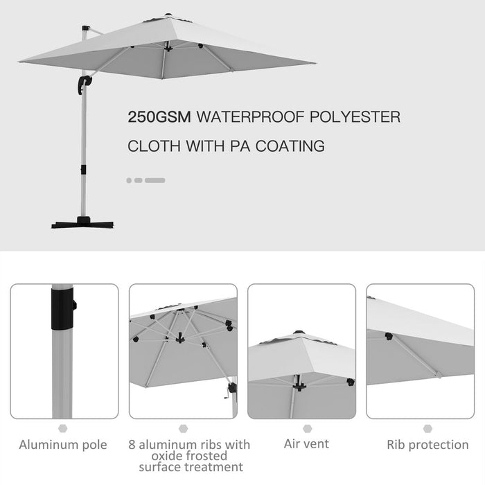 Premium Outsunny Cantilever Roma Parasol - 3m White Umbrella - Cross Base Included - High Quality