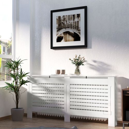 HOMCOM Modern Radiator Cover Cabinet Slatted Design MDF White Medium