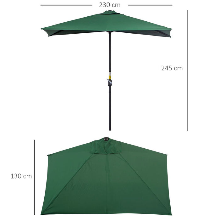 Outsunny 2.3m Green Metal Parasol Umbrella - Garden Half Round Design