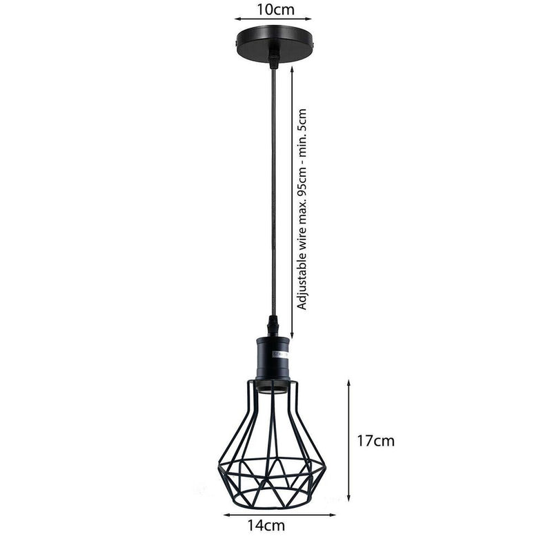 Industrial E27 Black Light Ceiling Pendant Light Cage Hanging Lampshade Fitting Kit