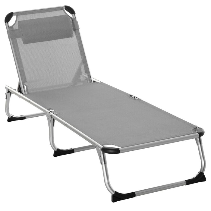 Outsunny Folding Outdoor Recliner Chair - Aluminium Frame, Light Grey