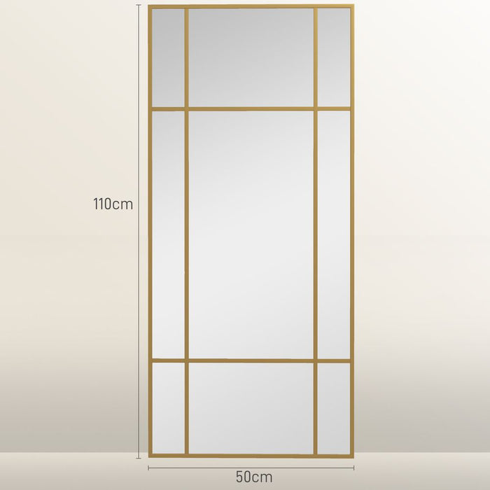 HOMCOM Window Vanity Mirror 110x50cm - Gold Tone | Hanging Wall Mirror - Quality Glass, Versatile Hanging Options