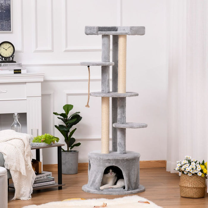 PawHut Cat Tree Kitten Tower w/ Scratching Post Condo Plush Perches Grey