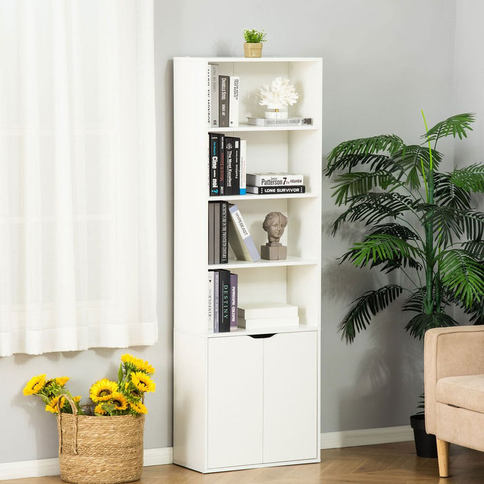 White Wooden Bookcase - 2 Doors, 4 Shelves - Storage Cabinet - Versatile Display Unit - High Quality & Sturdy