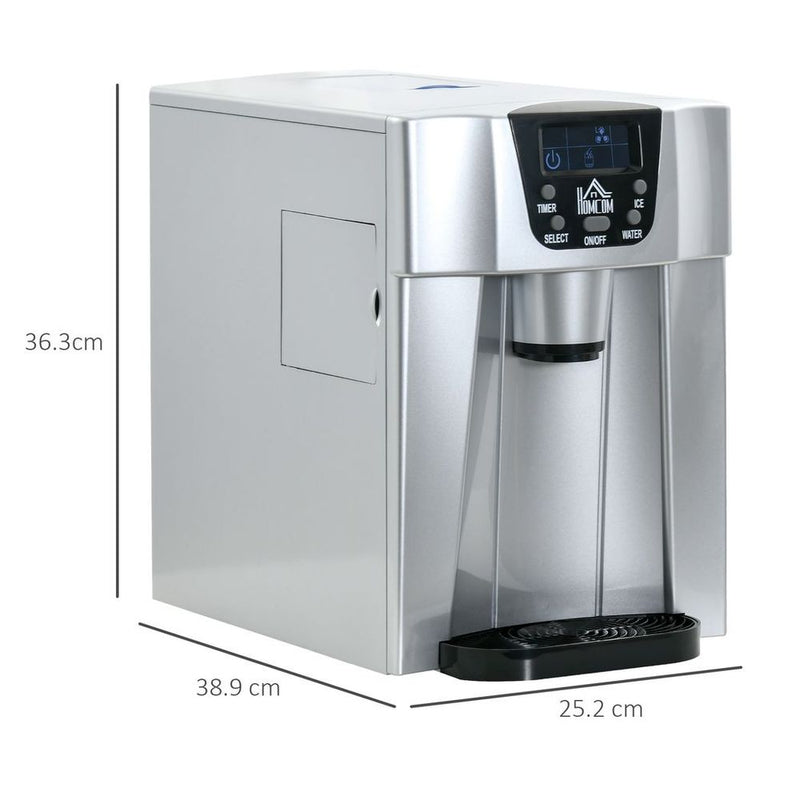 HOMCOM Ice Maker Machine and Water Dispenser No Plumbing Required Silver