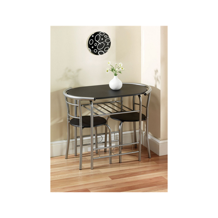 High-Quality Compact Black/Silver Dining Set - Perfect for Small Spaces! Space-Saving Design, Lightweight & Easy to Move - Buy Now!