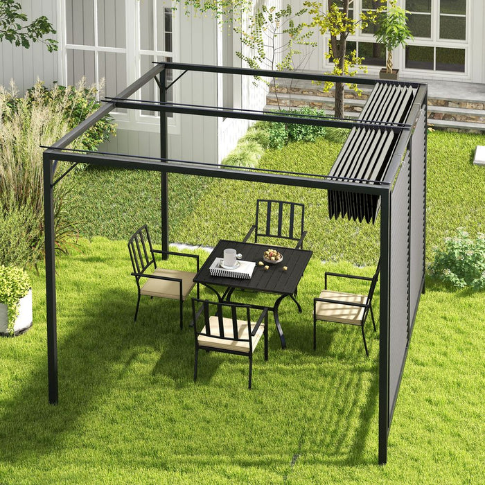 Outsunny Metal Pergola Sun Shelter Retractable Canopy - UV Cut