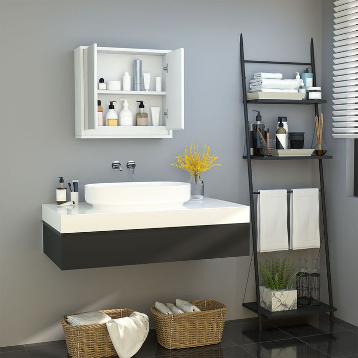 Wall Mounted Mirror Cabinet with Storage Shelf Bathroom Cupboard White