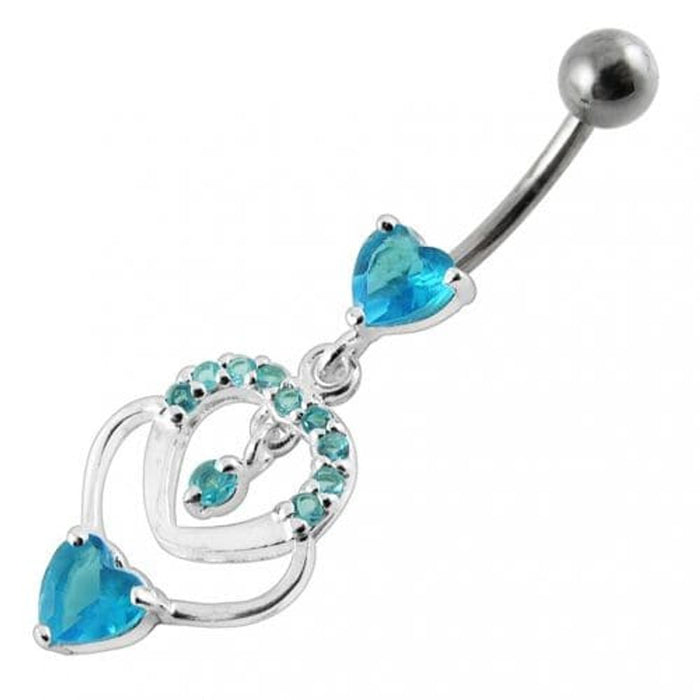 Fancy  Multi Heart Dangling Curved Belly Body Jewelry Ring