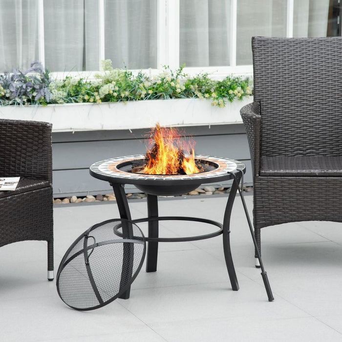 60cm Outdoor Fire Pit Table | Mosaic Outer | Spark Screen | Fire Poker