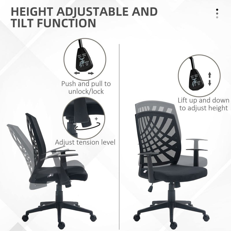 HOMCOM Mesh Office Chair - Adjustable, Ergonomic, Swivel - Black. High-Quality, Comfortable, & Convenient for All-Day Use.