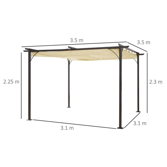 Steel Pergola, 350L cm, Steel, Polyester-Black/Beige