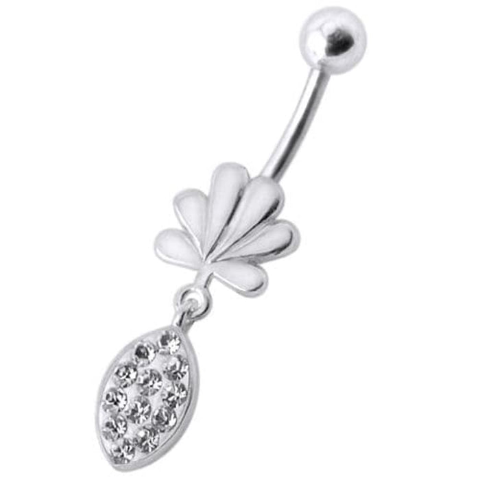 Fancy Jeweled Leave Shape  Dangling Belly Ring