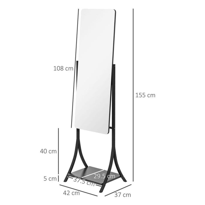 HOMCOM Adjustable Full Body Mirror w/ Shelf - Freestanding, Modern, High Quality