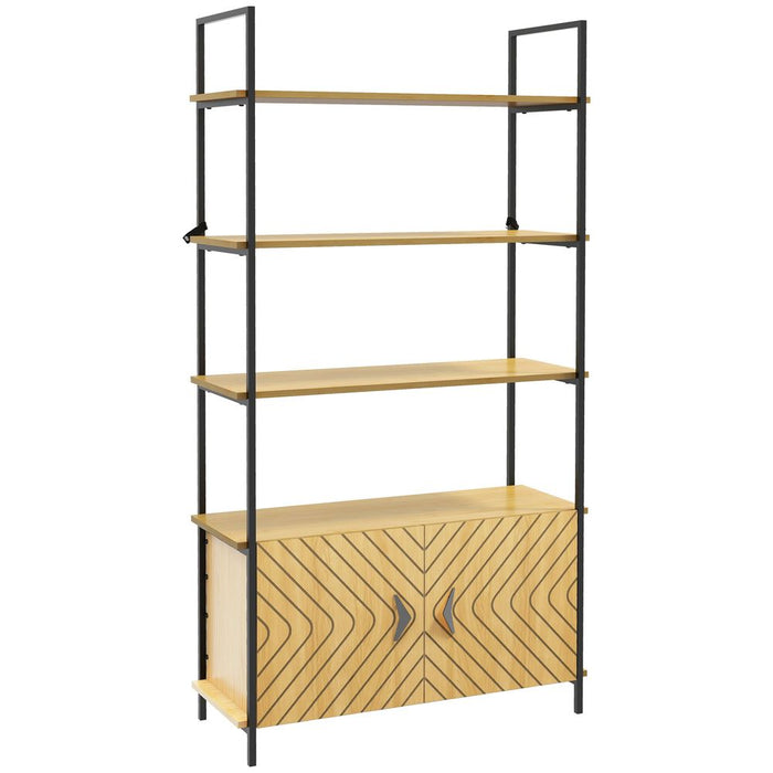 HOMCOM 4-Tier Bookshelf Bookcase with Double Door Cabinet for Bedroom Study