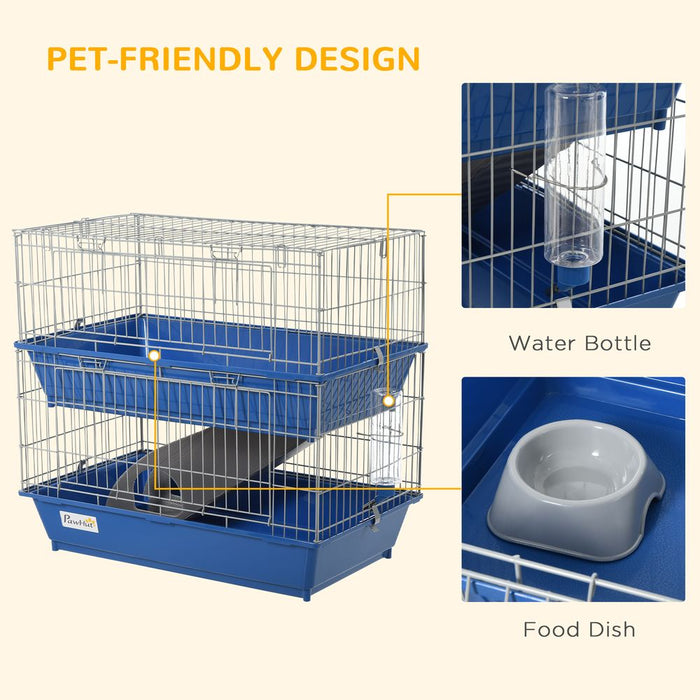 Spacious 2-Tier Small Animal Cage w/ Accessories - Perfect for Rabbits, Ferrets, and Chinchillas!