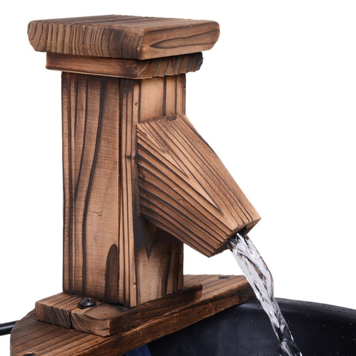 Outsunny Wood Barrel Patio Water Fountain Garden Decorative Ornament Water Feature with Electric Pump