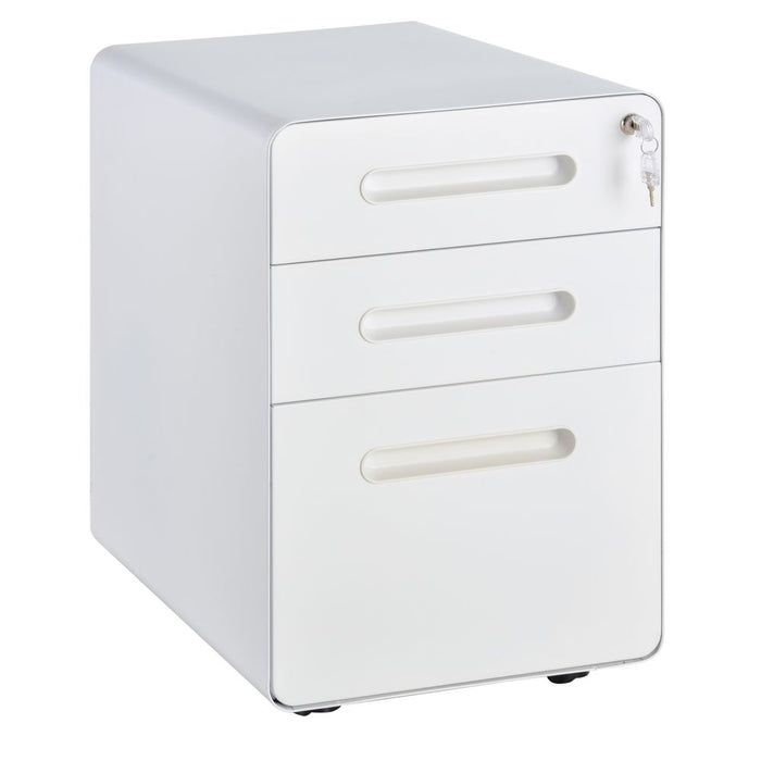 Vinsetto Modern Steel Filing Cabinet | 3 Drawers | 4 Wheels | Lock | White | High-Quality