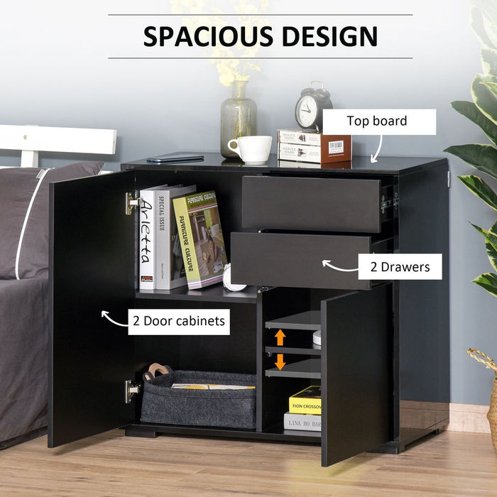 High-quality Glossy and Matte Side Cabinet with 2 Door & 2 Drawer - Perfect for Home Office - Black