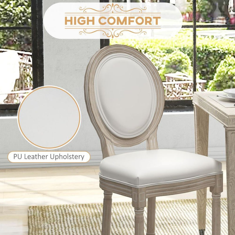 HOMCOM French Style Dining Chairs Set of 2 with PU Leather Upholstery, Wood Legs