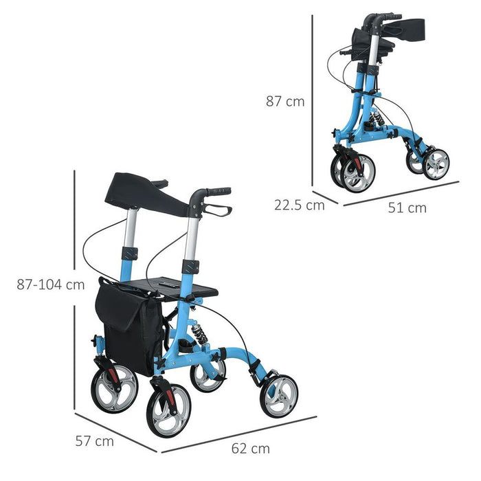 Premium 4-Wheel Rollator with Seat & Bag - Adjustable Mobility Walker - Dual Brakes