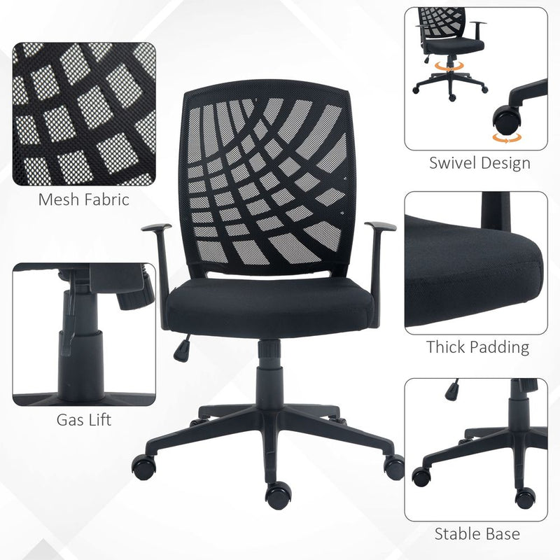 HOMCOM Mesh Office Chair - Adjustable, Ergonomic, Swivel - Black. High-Quality, Comfortable, & Convenient for All-Day Use.