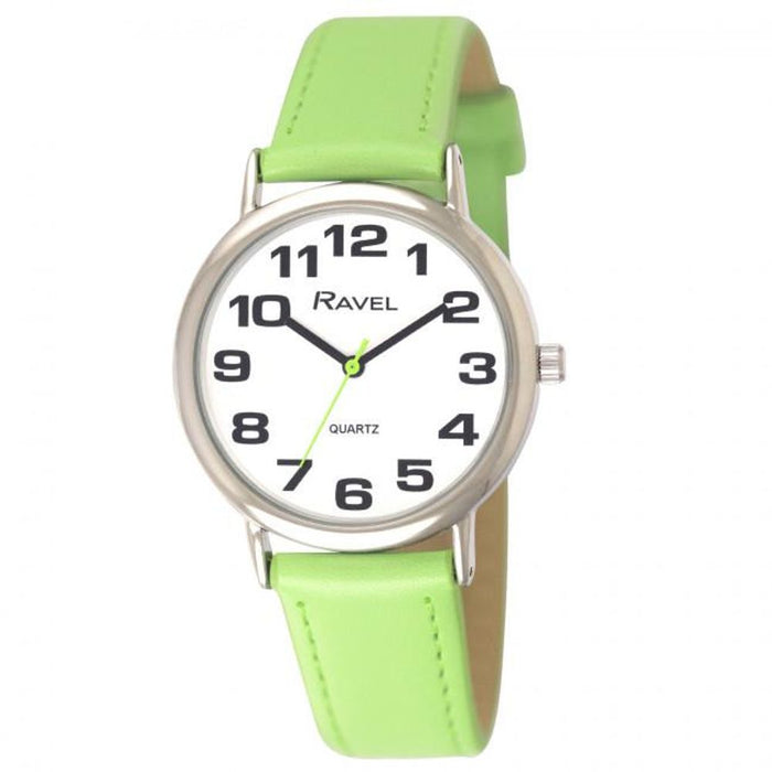 Ravel Unisex Lime Green Leather Strap Watch - Classic Big Dial R0105.13.11A