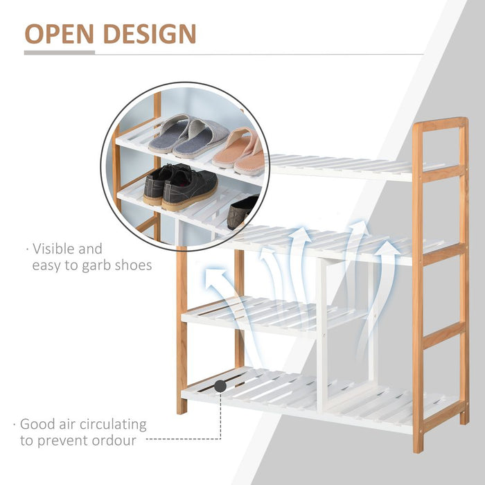 4-Tier Shoe Rack Simple Home Storage Wood Frame Boot Compartment