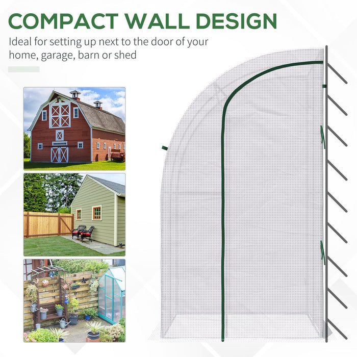 Outsunny Walk-In Lean to Wall Greenhouse w/ Zippered Door 143x118x212cm, White