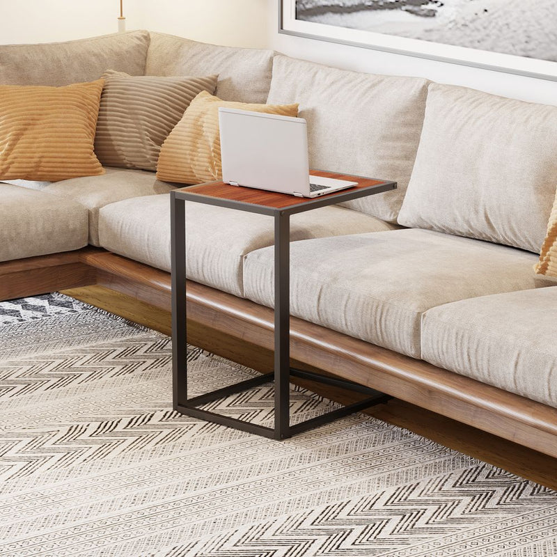 Industrial C-Shaped Side Table - Walnut | Modern Coffee Table- Metal Base