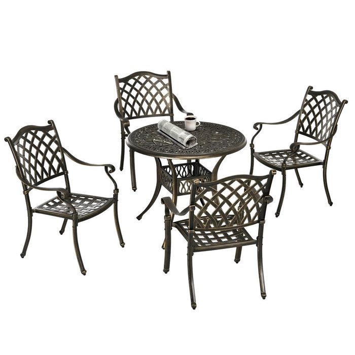 Dining Set: 5-Pcs, 4 Chairs, 1 Round Table with Umbrella Hole