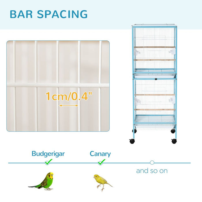 2 In 1 Large Bird Cage Aviary with Wheels, Slide-out Trays Wood Perches