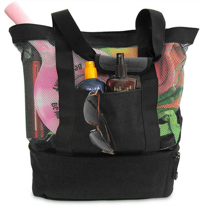 Waterproof Beach Bag with Cooler Compartment - Beach Bags Waterproof Sandproof for Women, Pool Bag & Beach Tote Bag black