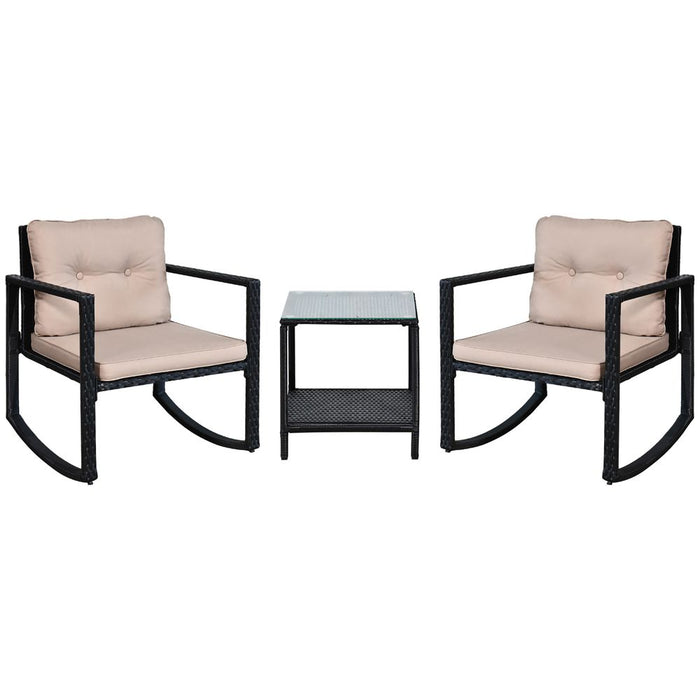 Outsunny 2 Seater Rocking Set - Black/Beige