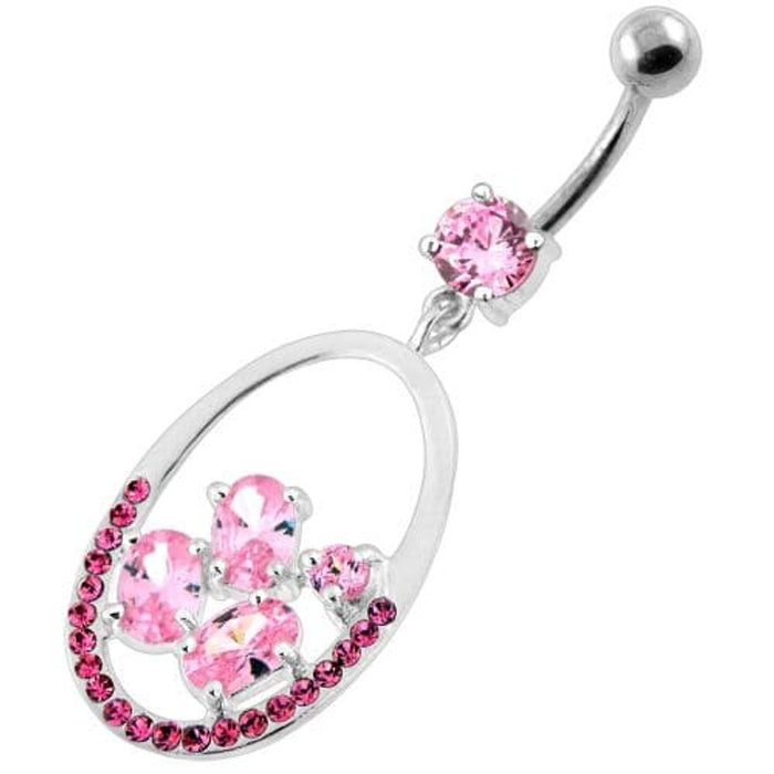 925 Sterling Silver Jeweled Oval Cut out Belly Ring