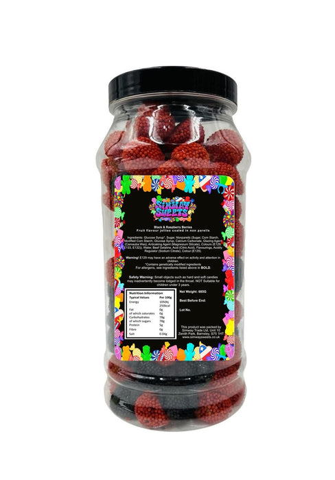 Delicious Black & Raspberry Berries Gummy Retro Sweets in Gift Jar