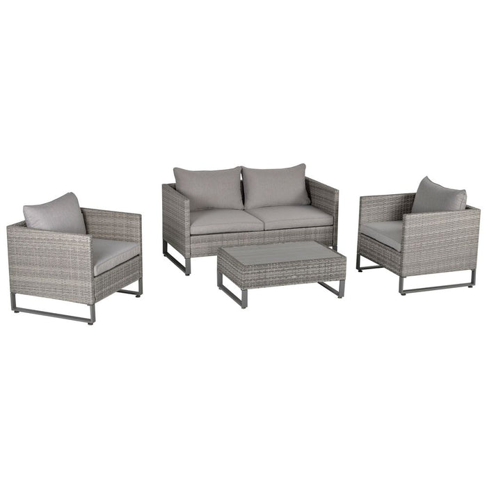 High-Quality 4-Piece PE Rattan Wicker Outdoor Dining Set - Sofa, Chairs, Table, Cushions