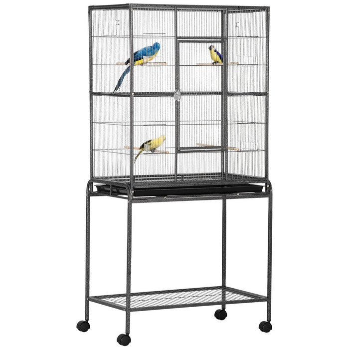 PawHut Large Bird Cage Budgie Cage with Stand, Storage Shelf, Wood Perch for Parrot Canary Parakeet Cockatiels, 81 x 48 x 162.5 cm