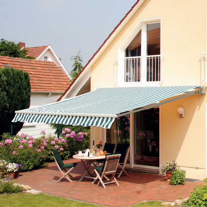 Premium Outsunny 4m x 3m Green & White Awning Sun Shade Canopy - High-Quality Outdoor Shelter