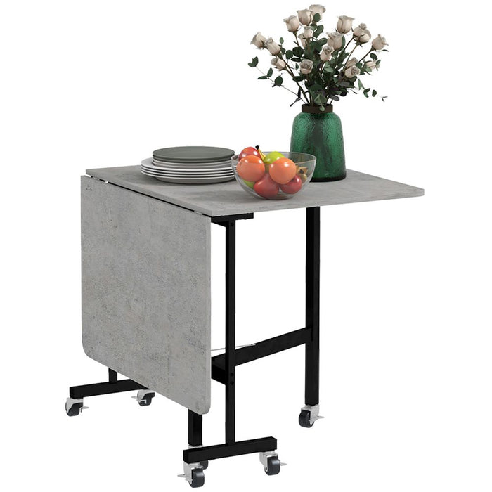 HOMCOM Drop Leaf Table with Wheels Folding Dining Table for Small Spaces, Grey