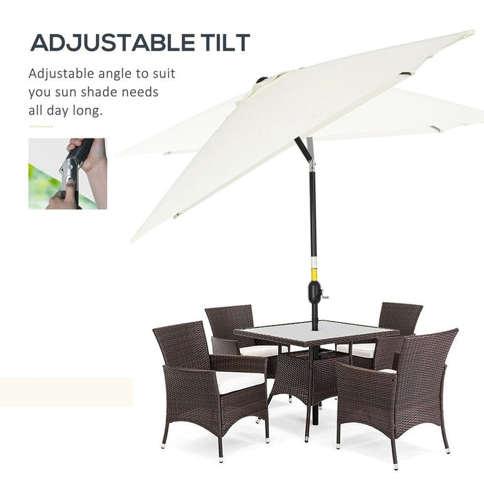 Premium Quality 3x2m Patio Parasol - Tilt Crank - 6 Ribs - Sun Shade - Garden - White